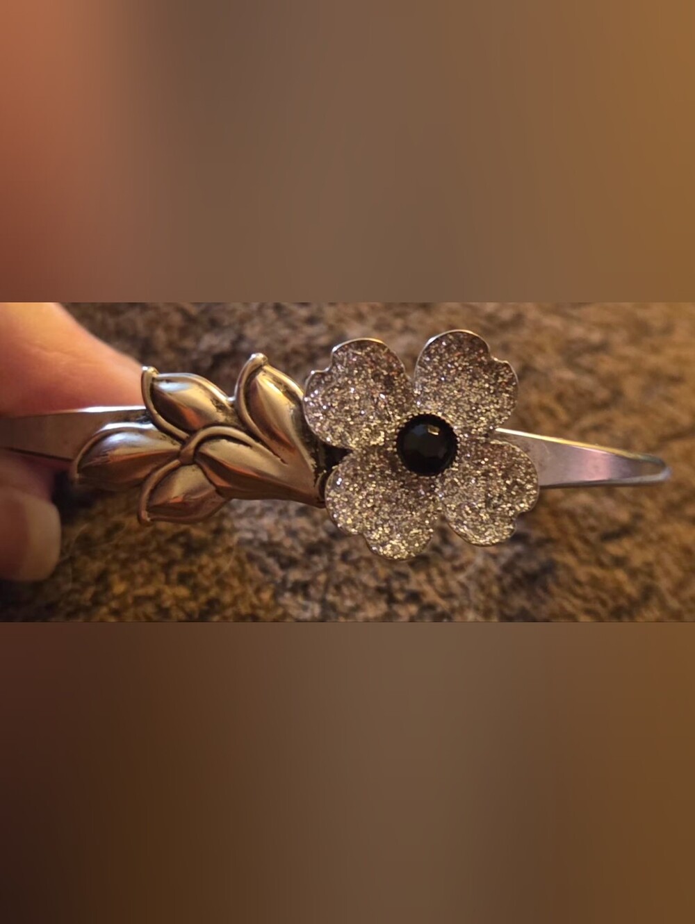 Sparkling Silver Flower Cuff Bracelet